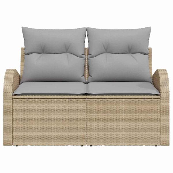 2-Sitzer Garten-Sofa mit Kissen Beige Poly Rattan