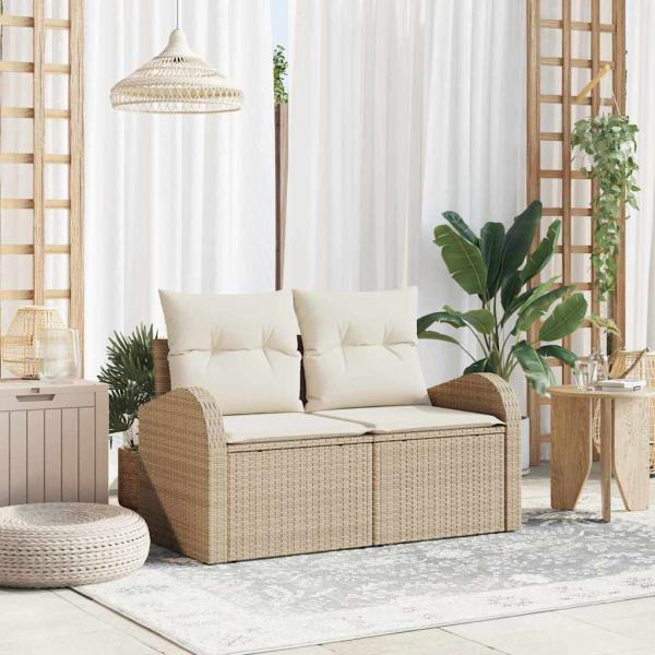 ARDEBO.de - 2-Sitzer Gartensofa mit Kissen Beige Poly Rattan
