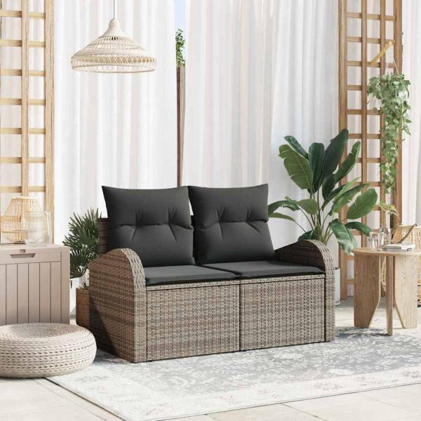 ARDEBO.de - 2-Sitzer Garten-Sofa mit Stauraum und Kissen Grau Poly Rattan