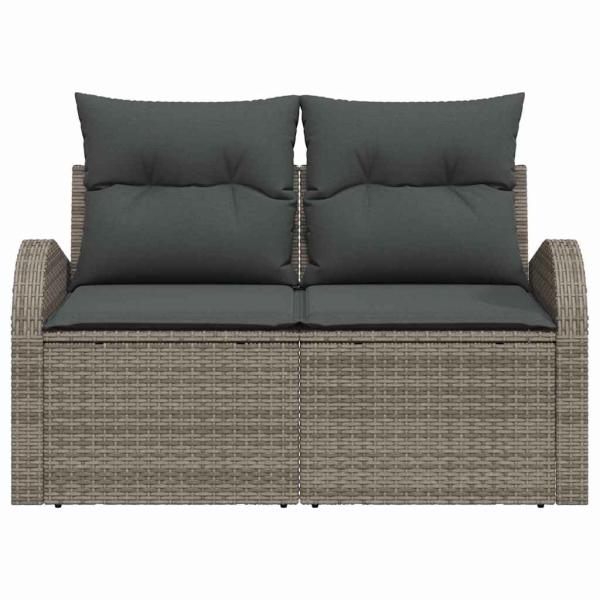 2-Sitzer Garten-Sofa mit Stauraum und Kissen Grau Poly Rattan