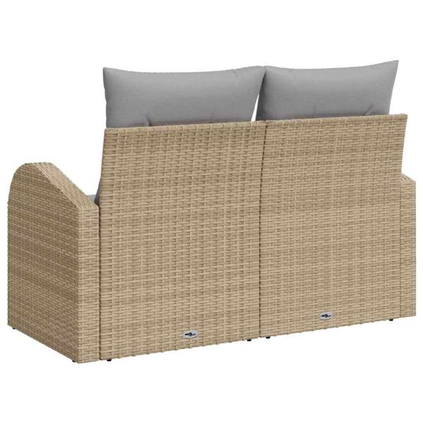 2-Sitzer Garten-Sofa mit Stauraum und Kissen Beige Poly Rattan