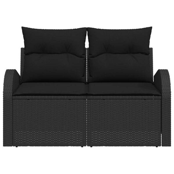 2-Sitzer Garten Sofa mit Stauraum und Kissen Schwarz Poly Rattan