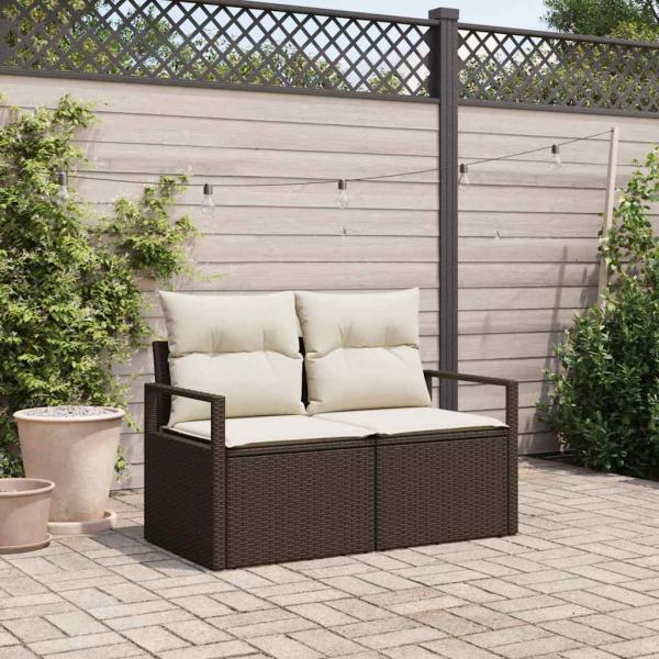 ARDEBO.de - 2-Sitzer Gartensofa mit Kissen Braun Poly Rattan