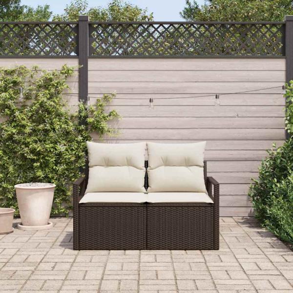 2-Sitzer Gartensofa mit Kissen Braun Poly Rattan