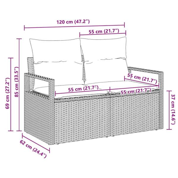 2-Sitzer Gartensofa mit Kissen Braun Poly Rattan