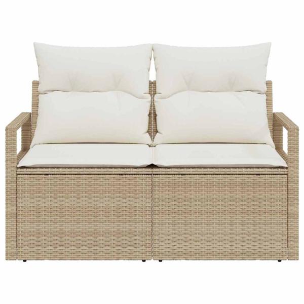 2-Sitzer Garten-Sofa mit Stauraum und Kissen Beige Poly Rattan