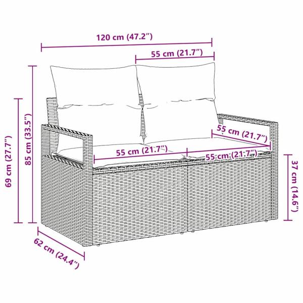 2-Sitzer Garten Sofa mit Stauraum und Kissen Grau Poly Rattan