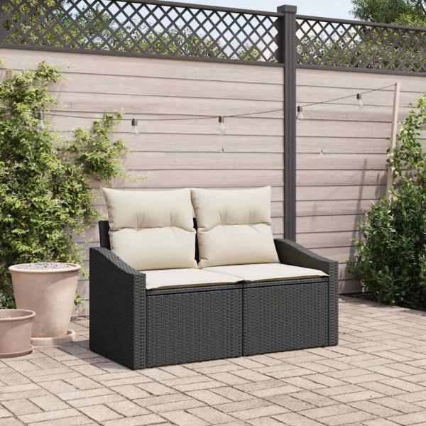 ARDEBO.de - 2-Sitzer Garten Sofa mit Kissen Schwarz Poly Rattan
