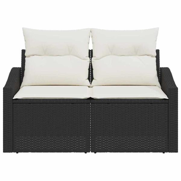 2-Sitzer Gartenbank mit Stauraum und Kissen Schwarz Poly Rattan