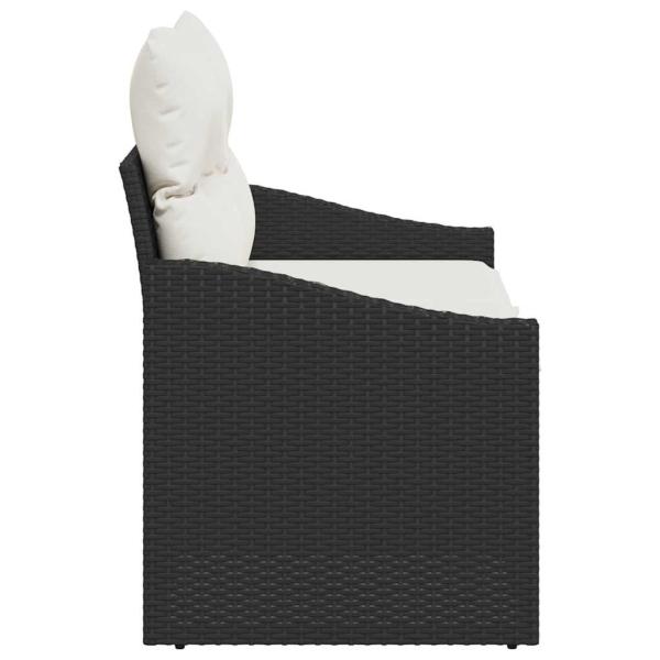 2-Sitzer Gartenbank mit Stauraum und Kissen Schwarz Poly Rattan