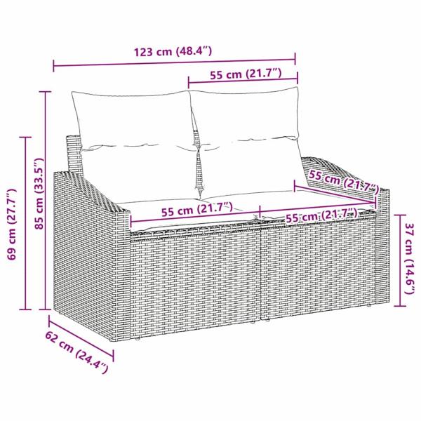 2-Sitzersofa für den Garten mit Stauraum und Kissen Grau Poly-Rattan