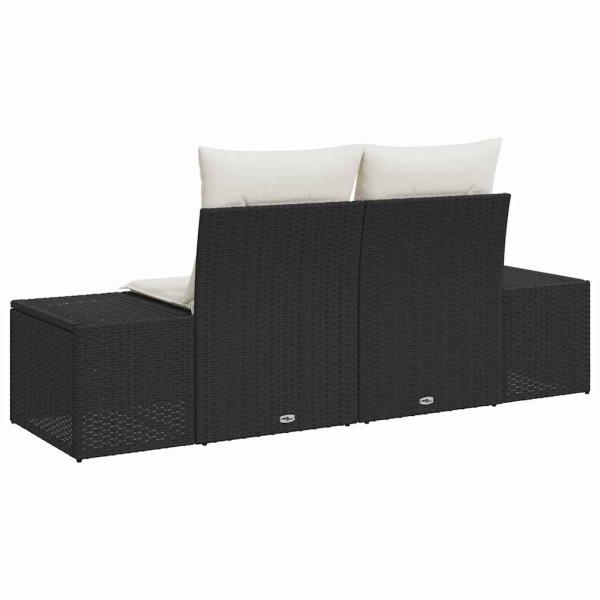 2-Sitzer Gartensofa mit Kissen Schwarz Poly Rattan