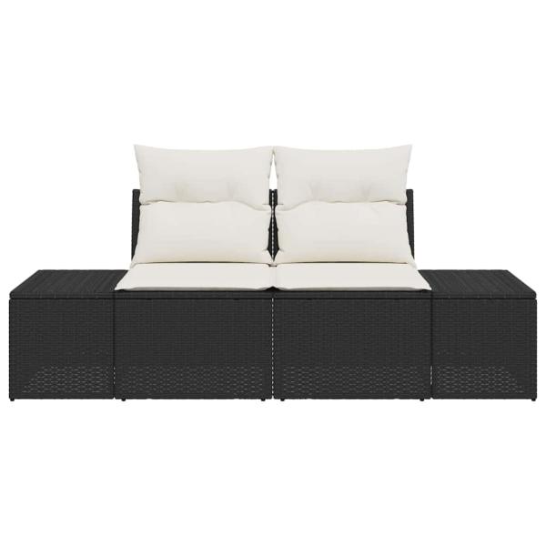2-Sitzer Gartensofa mit Kissen Schwarz Poly Rattan