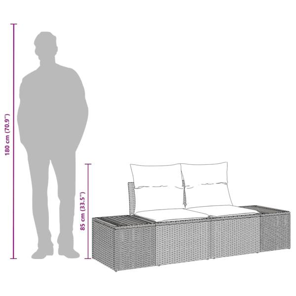 2-Sitzer Garten-Sofa mit Kissen Grau Poly-Rattan
