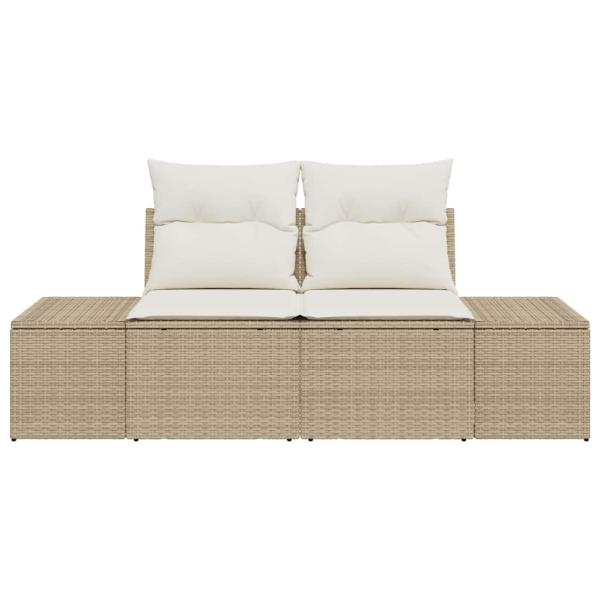 2-Sitzer Gartensofa mit Kissen Beige Poly Rattan