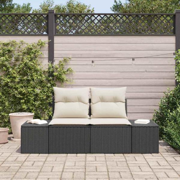 2-Sitzer Garten-Sofa mit Stauraum & Kissen Schwarz Poly Rattan