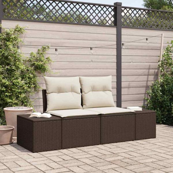 ARDEBO.de - 2-Sitzer Gartensofa mit Stauraum & Kissen Braun Poly Rattan
