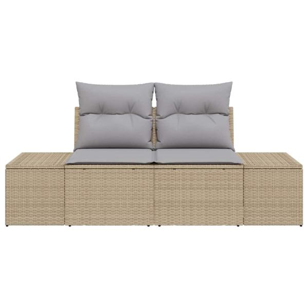 2-Sitzer Garten-Sofa mit Stauraum und Kissen Beige Poly Rattan