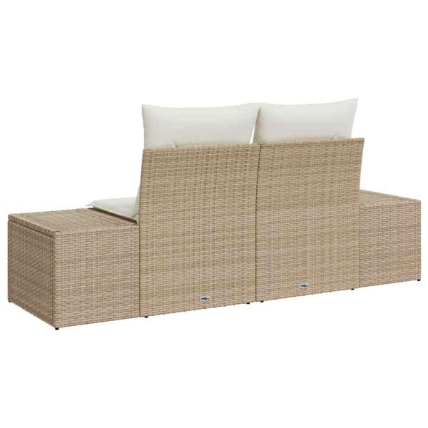 2-Sitzer Garten Sofa mit Stauraum und Kissen Beige Poly Rattan