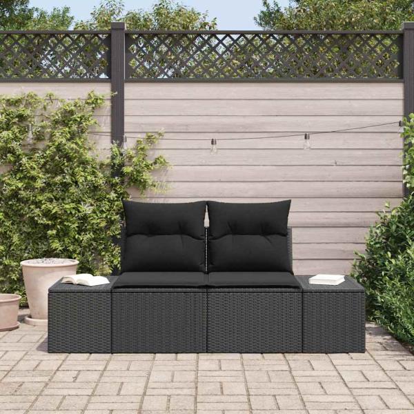 ARDEBO.de - 2-Sitzer Garten Sofa mit Stauraum & Kissen Schwarz Poly Rattan