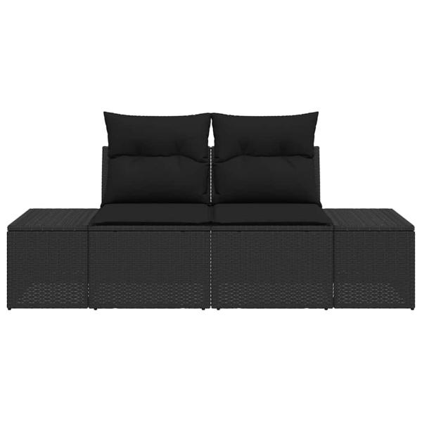 2-Sitzer Garten Sofa mit Stauraum & Kissen Schwarz Poly Rattan