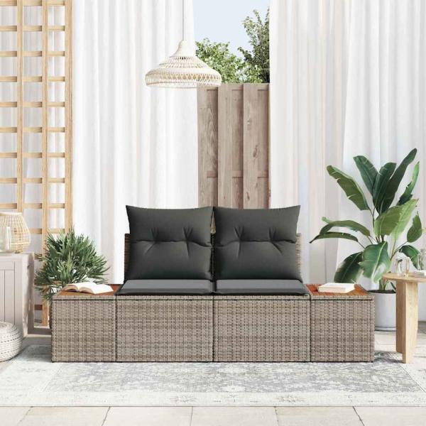 2-Sitzer Gartensofa mit Kissen Grau Poly Rattan