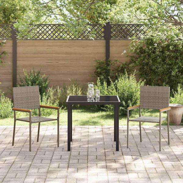 Stapelbare Gartenstühle mit Kissen 2er-Set Grau Poly Rattan