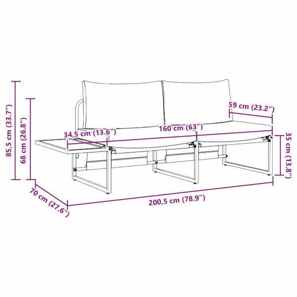 2-Sitzer Gartenbank mit taupefarbenen Kissen