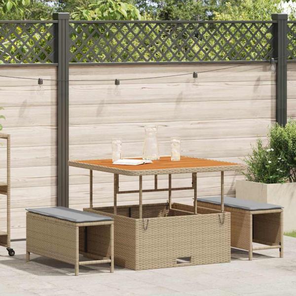 ARDEBO.de - 3-teiliges Garten-Esszimmer-Set mit Kissen Beige Poly Rattan Akazie