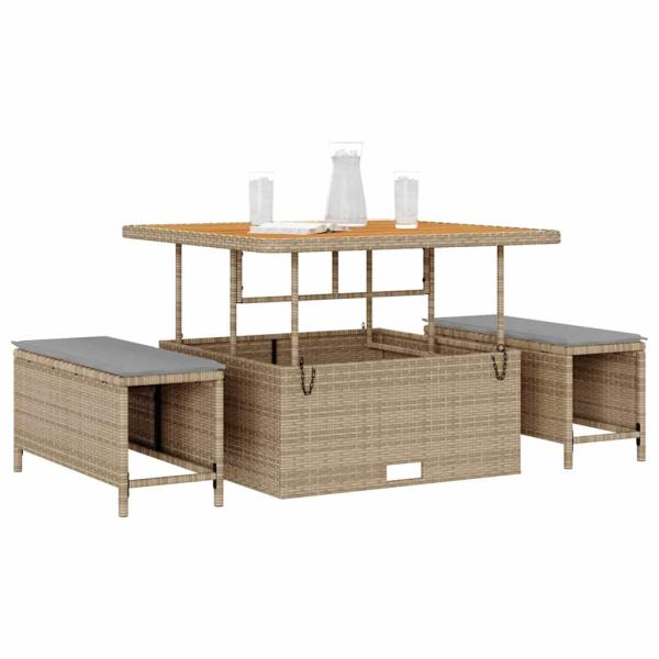 3-teiliges Garten-Esszimmer-Set mit Kissen Beige Poly Rattan Akazie