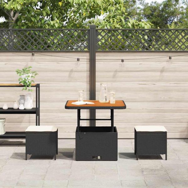3-teilige Garten-Essgruppe mit Kissen Schwarz Poly Rattan Akazie