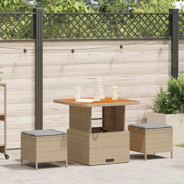 ARDEBO.de - 3-teilige Garten-Dining-Set mit Kissen Beige Poly Rattan Akazie