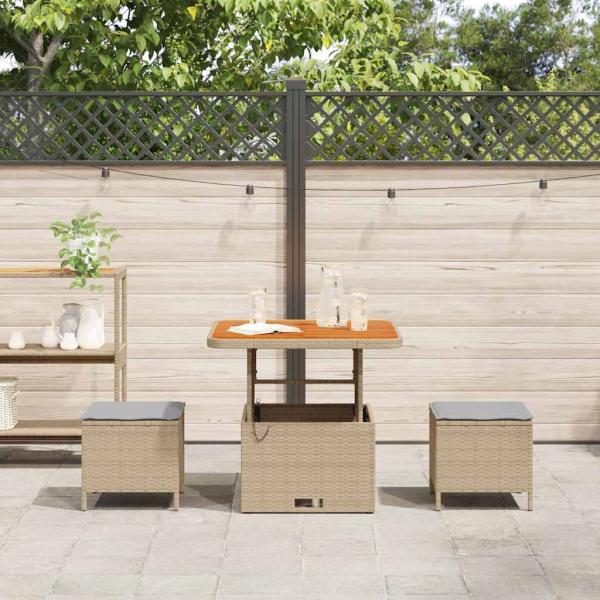 3-teilige Garten-Dining-Set mit Kissen Beige Poly Rattan Akazie