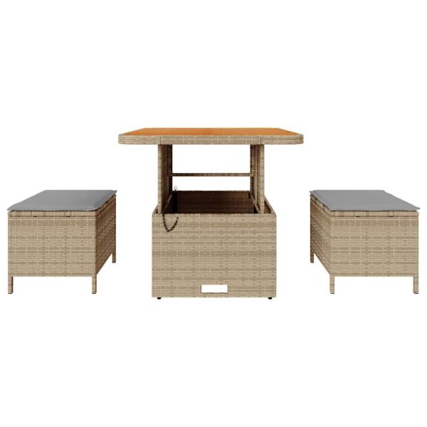 3-teilige Garten-Dining-Set mit Kissen Beige Poly Rattan Akazie