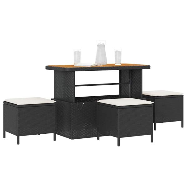 4-teiliges Garten-Esszimmer-Set mit Kissen Schwarz Poly-Rattan Akazie