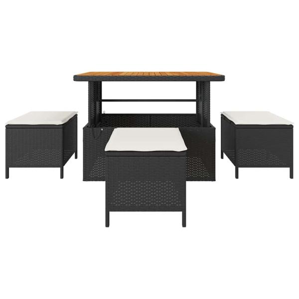 4-teiliges Garten-Esszimmer-Set mit Kissen Schwarz Poly-Rattan Akazie