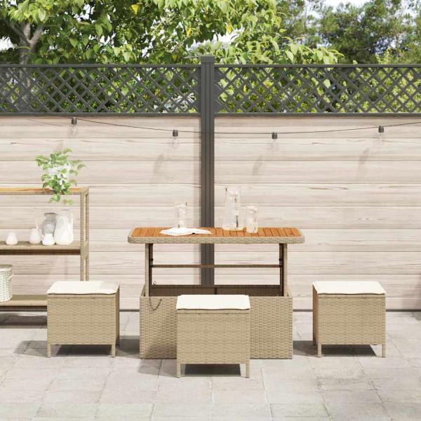 4-teiliges Garten-Esszimmer-Set mit Kissen Beige Poly Rattan Akazie