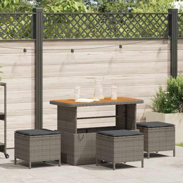 ARDEBO.de - 4-teiliges Garten-Dining-Set mit Kissen Grau Poly-Rattan Akazie