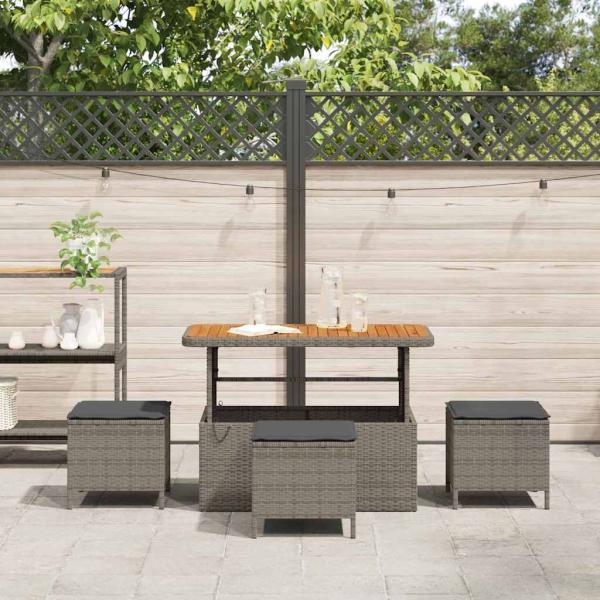4-teiliges Garten-Dining-Set mit Kissen Grau Poly-Rattan Akazie
