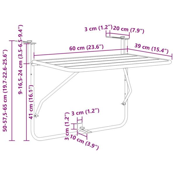 Klapptisch Balkon Weiß 60x40 cm Stahl