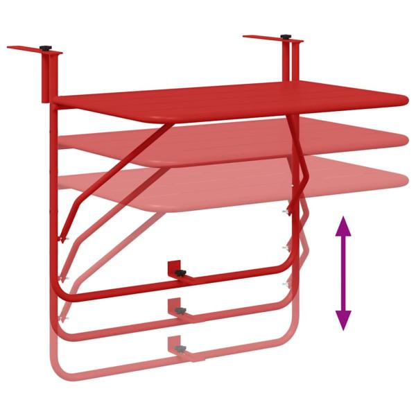 Klapptisch für den Balkon Rot 60x40 cm aus Stahl
