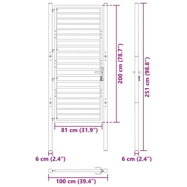 Gartentor Abschließbar Schwarz 100x200 cm Aluminium