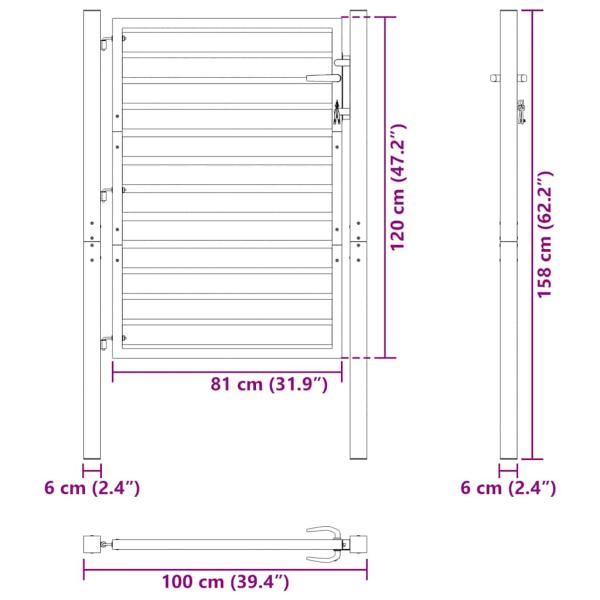 Gartentor Abschließbar Schwarz 100x120 cm Aluminium