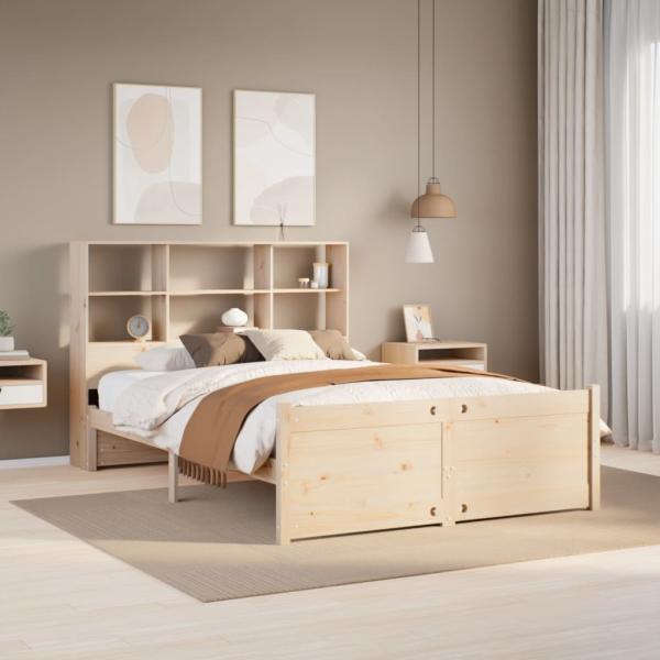 ARDEBO.de - Massivholzbett mit Regal ohne Matratze 120x190 cm Kiefer