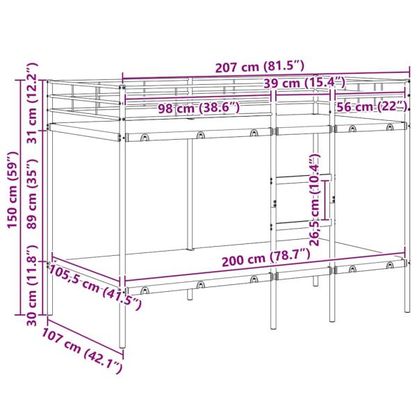 Etagenbett ohne Matratze Schwarz 107x203 cm Stahl