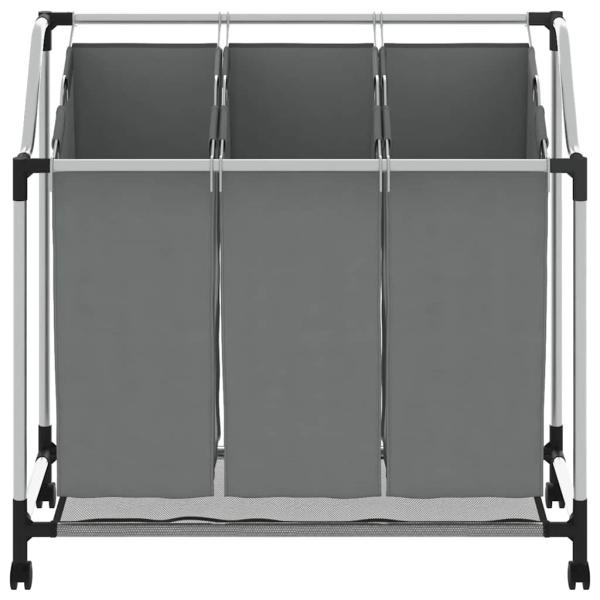 Wäschekorb mit Rollen 3 Fächer Grau