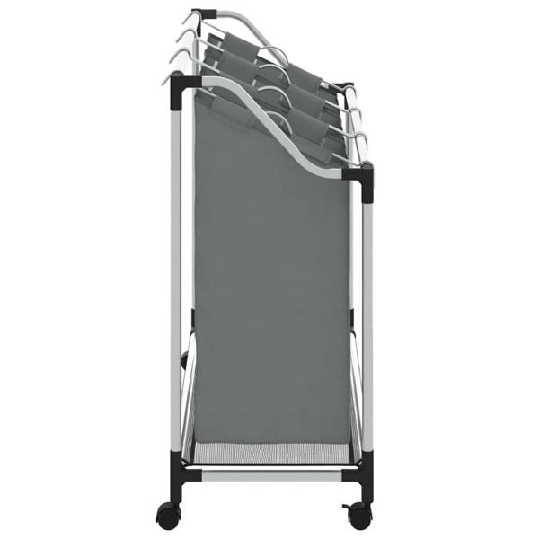 Wäschekorb mit Rollen 3 Fächer Grau