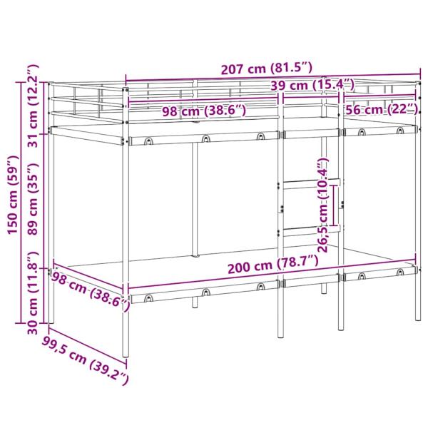 Etagenbett ohne Matratze Schwarz 100x200 cm Stahl