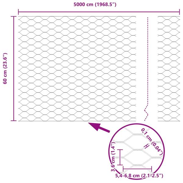 Sechseckzaun Grün Metalldraht 5000 x 0.1 x 60 cm Sechseckzaun