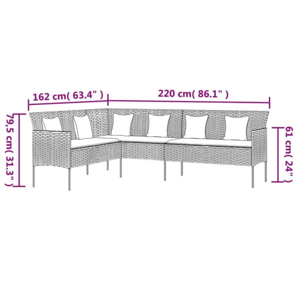 6-tlg. Garten-Essgruppe mit Kissen Schwarz Poly Rattan